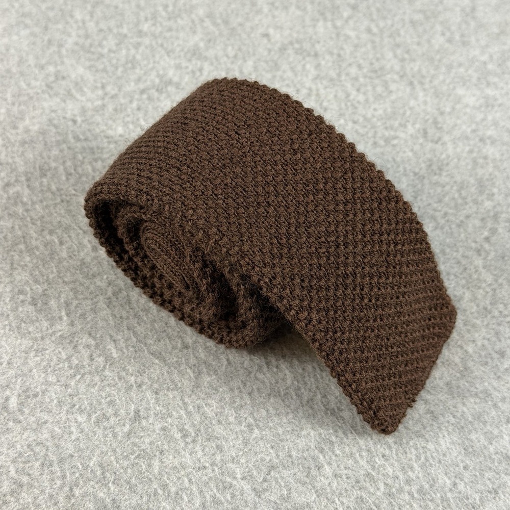 Vintage 100% Wool Brown Knit Tie Square End Slim 52x2.4" Prob. John Henry